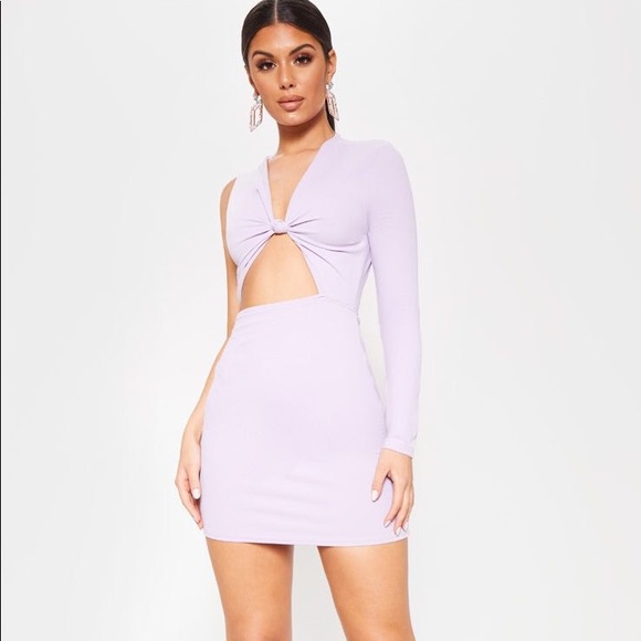 Lilac Asymmetric Knot Detail Cut Bodycon Dress - Picture 1 of 2